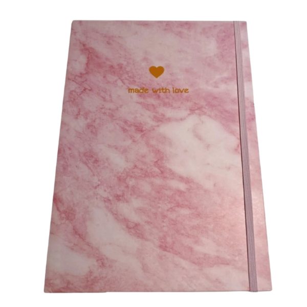 Pembe Mermer Desenli Sert Karton Kapaklı Defter Ajanda