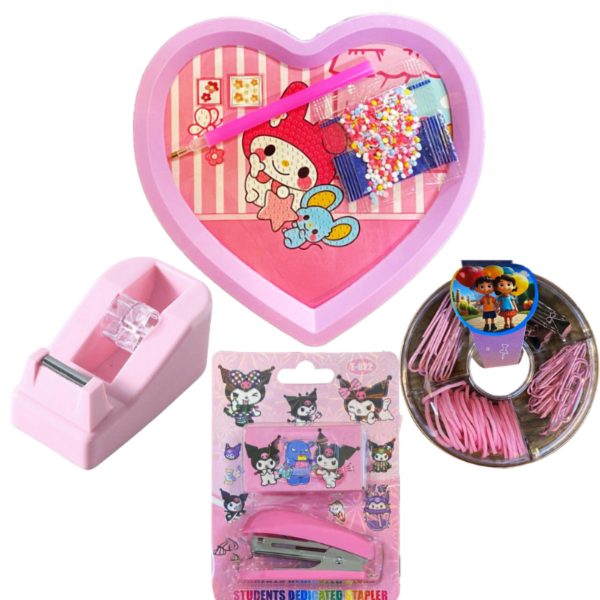My Melody Temalı Mozaik Boyama Seti, Bant Kesme Makinesi, Ataş Seti, Zımba Seti Pembe