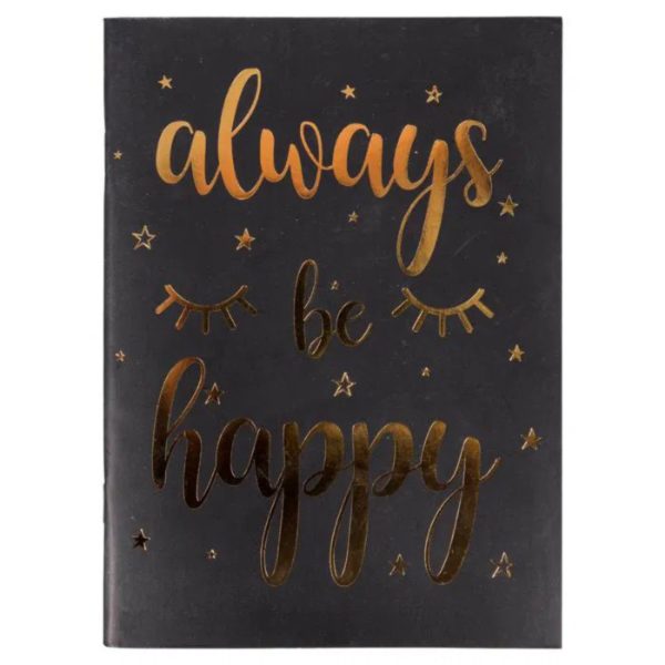 "Always Be Happy" Çizgisiz Defter Siyah İnce Kapak