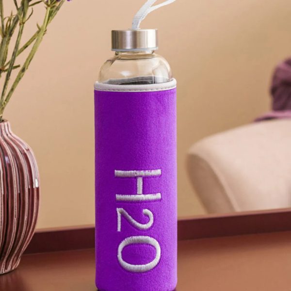 H2O Kadife Kılıflı Cam Matara 600 ML - Renk Seçenekli