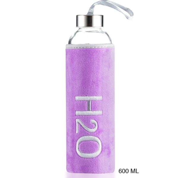 H2O Kadife Kılıflı Cam Matara 600 ML - Renk Seçenekli