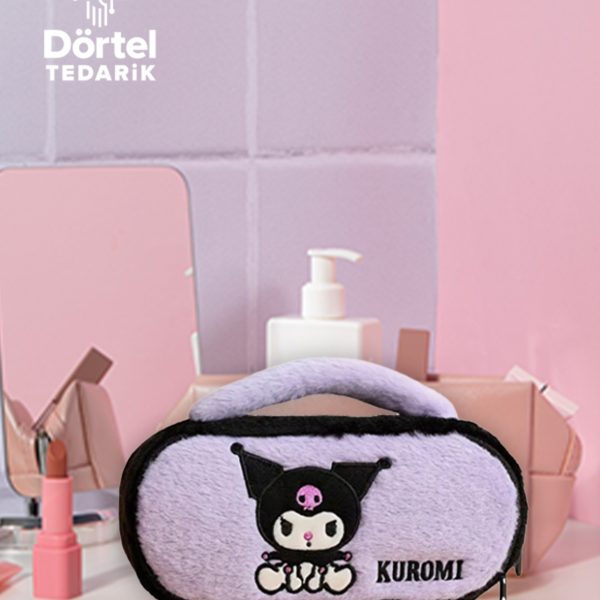 Kuromi Peluş Kalem Kutusu Üstten Tutmalı Geniş Kapasiteli Makyaj Çantası Mor