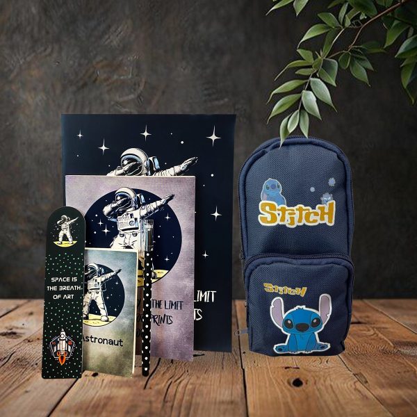 Stitch Lacivert Kalem Kutu, Astronot Temalı Defter, Not Defteri, Bloknot, Kitap Ayracı
