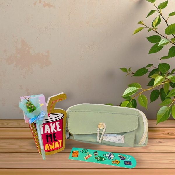 Düğmeli Yeşil Kalem Kutu, Travel Kitap Ayracı, Kuru Çiçek Tükenmez Kalem, Take My Away Bloknot