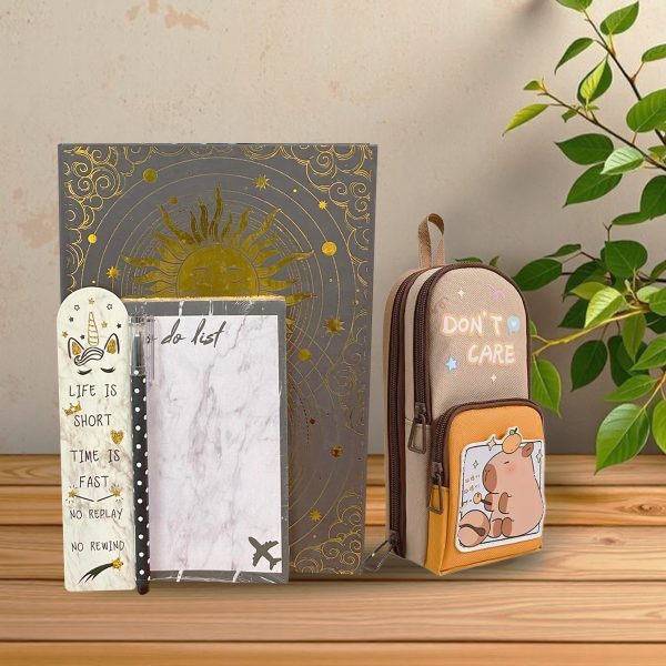 Capybara Kalem Kutu, Tarot Güneş Temalı Sert Kapaklı Ajanda, To do List, Unicorn Temalı Kitap Ayracı