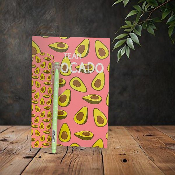 Avokado Temalı Sert Kapaklı Defter, Kitap Ayracı, Yeşil Puantiyeli Tükenmez Kalem