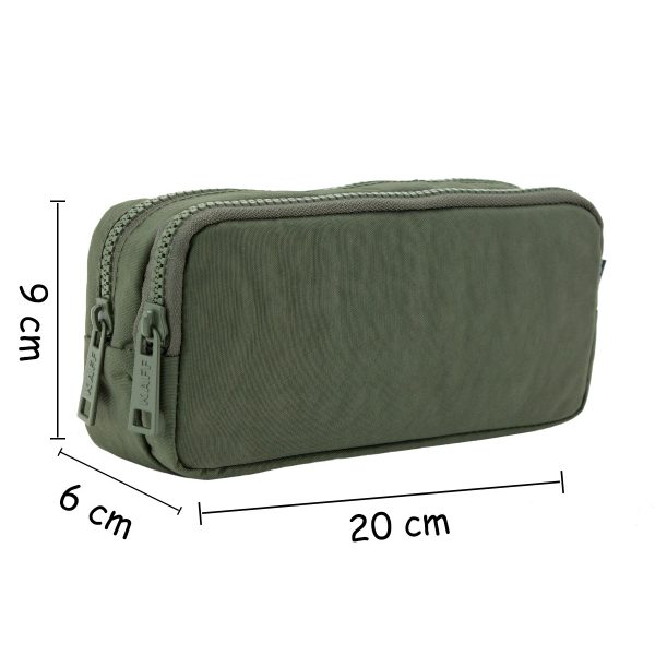 Haki Yeşil Yıkanabilir İki Gözlü Krinkıl Kalemlik / Kalem Kutusu İki Bölmeli Suya Dayanıklı